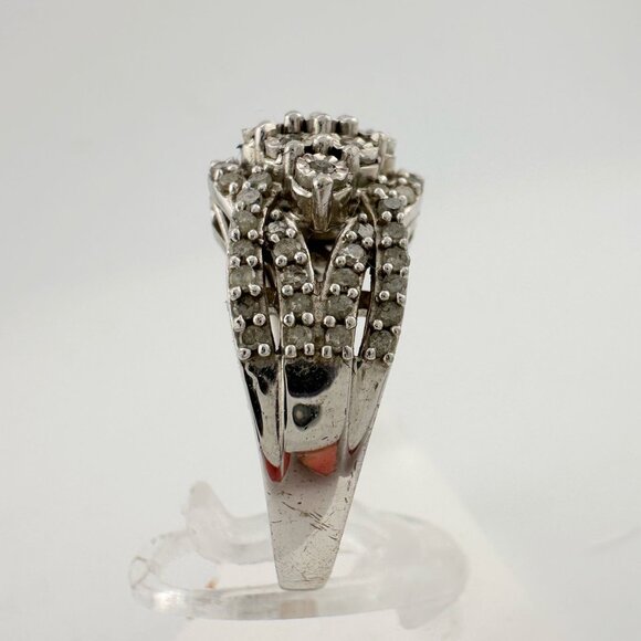 Elegant 1/2 Ct Natural Diamond Illusion Setting Cluster Ring Size 7 - Picture 3 of 16